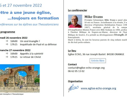 “Lettre à une jeune église… toujours en formation” – 2 jours de conférences de Mike Evans à l’église EChO